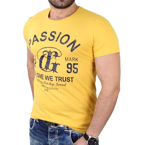 Reslad T-Shirt Herren Basic Passion Print Shirt RS-7373 Gelb 2XL