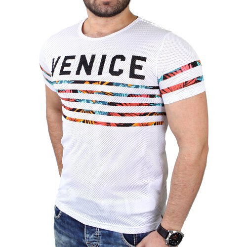 Reslad T-Shirt Herren VENICE Floral Stripes Mesh Trikot Netz-Shirt RS-7676 Wei XL