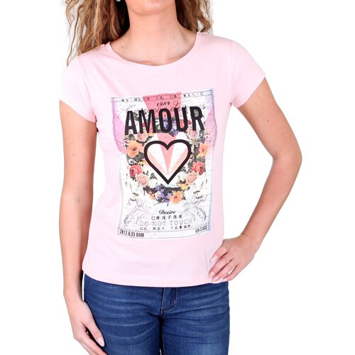 Madonna T-Shirt Damen NEREA Amour Herz Front Print Shirt MF-406979 Rosa XL