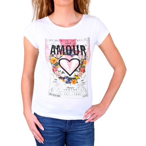Madonna T-Shirt Damen NEREA Amour Herz Front Print Shirt MF-406979 Wei L