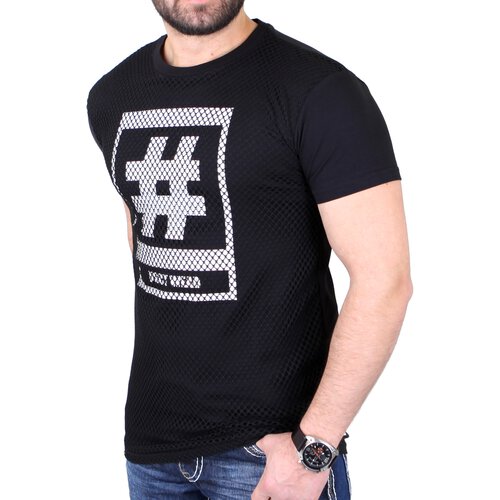 VSCT T-Shirt Herren Rundhals Hashtag Mesh Front Shirt V-5641304 Schwarz S