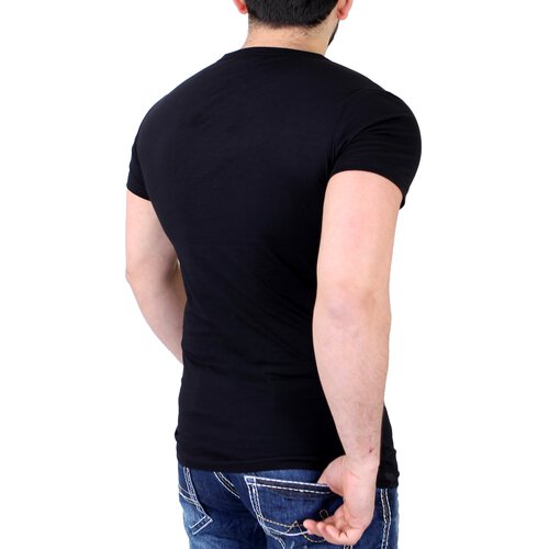 Reslad T-Shirt Herren Black Line Stars Deko Zipper Shirt RS-1311 Schwarz M