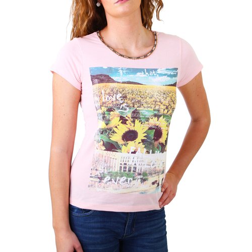 Madonna T-Shirt Damen TIRIL Rundhals mit Perlen Sunflower Print Shirt MF-406981 Pink M