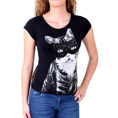 Madonna T-Shirt Damen FIEN Sweet Kitty Rckenteil aus Spitze MF-406989 Schwarz XS