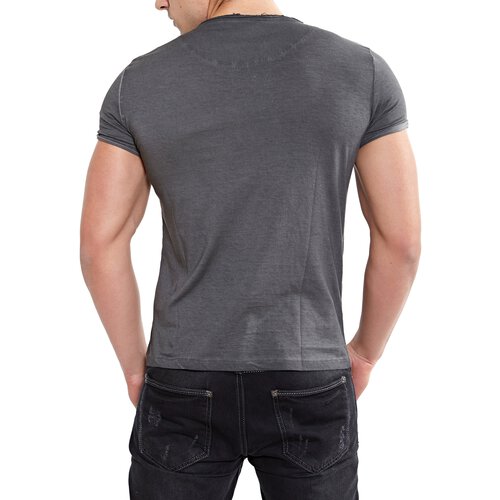 Tazzio T-Shirt Herren Buttoned Vintage Style Washed O-Neck Shirt TZ-15116