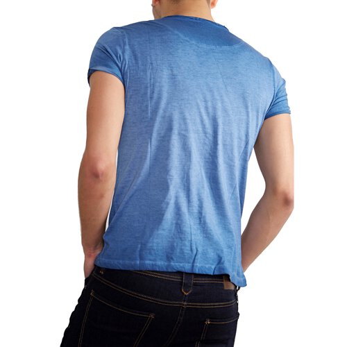 Tazzio T-Shirt Herren Buttoned Vintage Style Washed O-Neck Shirt TZ-15116 Blau S