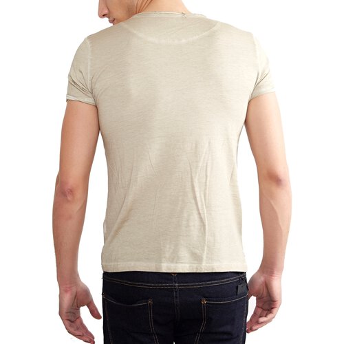 Tazzio T-Shirt Herren Buttoned Vintage Style Washed O-Neck Shirt TZ-15116 Stone L
