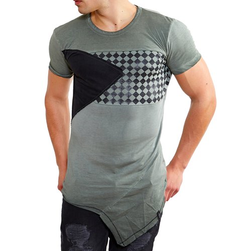 Tazzio T-Shirt Herren Club Design Asymmetric Faded Shirt TZ-15129 Khaki XL