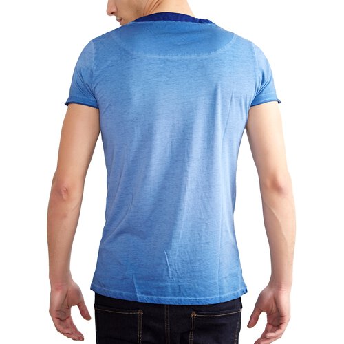 Tazzio T-Shirt Herren Two Color Style Printed Rundhals Shirt TZ-15123 Blau L
