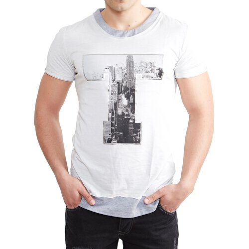 Tazzio T-Shirt Herren Two Color Style Printed Rundhals Shirt TZ-15123 Grau XL