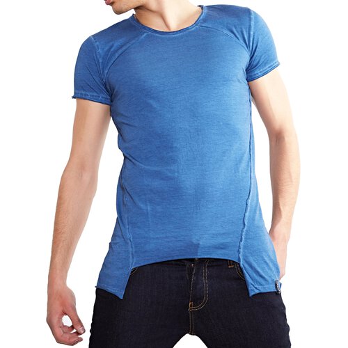 Tazzio T-Shirt Herren Asymmetrisch Faded Vintage Washed Look Shirt TZ-15125 Blau S