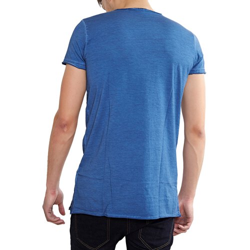 Tazzio T-Shirt Herren Asymmetrisch Faded Vintage Washed Look Shirt TZ-15125 Blau XL