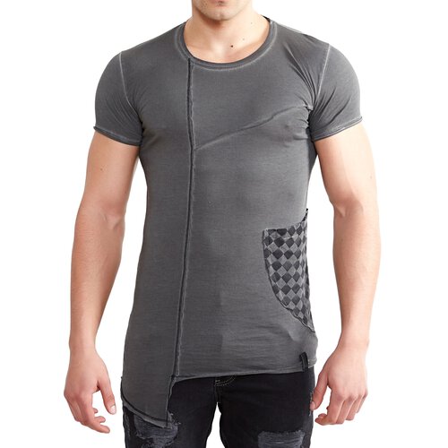 Tazzio T-Shirt Herren Design Pocket Asymmetrisches Rundhals Shirt TZ-15130 Anthrazit M