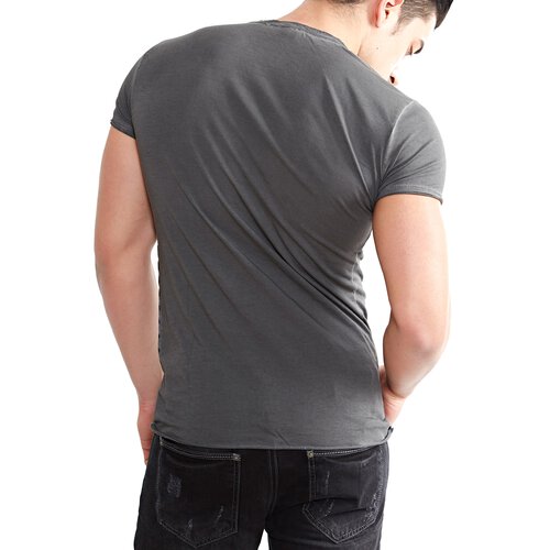 Tazzio T-Shirt Herren Design Pocket Asymmetrisches Rundhals Shirt TZ-15130 Anthrazit L