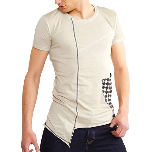 Tazzio T-Shirt Herren Design Pocket Asymmetrisches Rundhals Shirt TZ-15130 Stone M