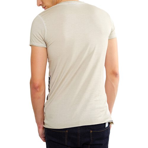 Tazzio T-Shirt Herren Design Pocket Asymmetrisches Rundhals Shirt TZ-15130 Stone M