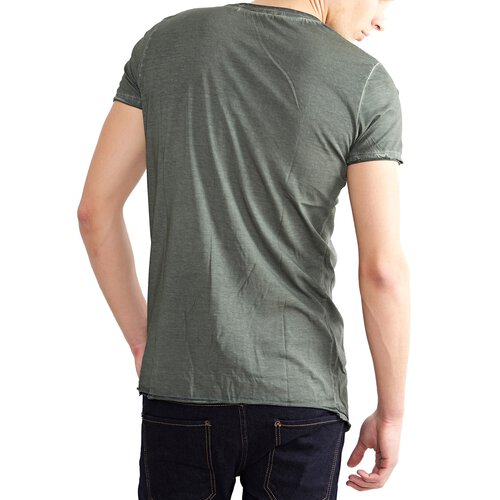 Tazzio T-Shirt Herren Design Pocket Asymmetrisches Rundhals Shirt TZ-15130 Khaki S