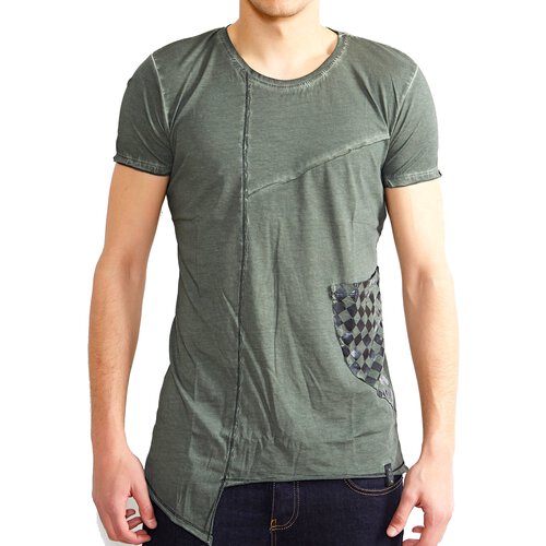 Tazzio T-Shirt Herren Design Pocket Asymmetrisches Rundhals Shirt TZ-15130 Khaki M