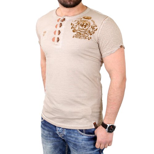 Tazzio T-Shirt Herren Duffle Knopfverschluss Emblem Printed Shirt TZ-15118