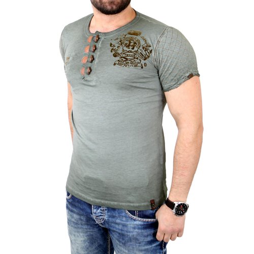 Tazzio T-Shirt Herren Duffle Knopfverschluss Emblem Printed Shirt TZ-15118