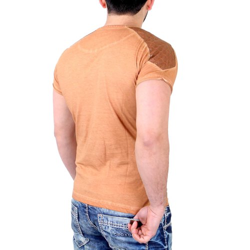 Tazzio T-Shirt Herren Kunst- Lederimitat Patched Buttoned Shirt TZ-15136 Camel S