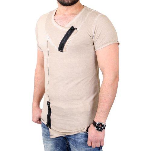 Tazzio T-Shirt Herren Oversized Asymmetrisches Design Shirt TZ-15149 Stone M