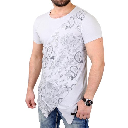 Tazzio T-Shirt Herren Cross-Cut Oversized Bandana Pattern Shirt TZ-15134 Grau XL
