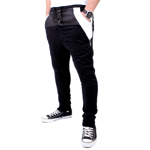 Reslad Jogginghose Herren PU-Leder Patched Sweatpant Sporthose RS-306