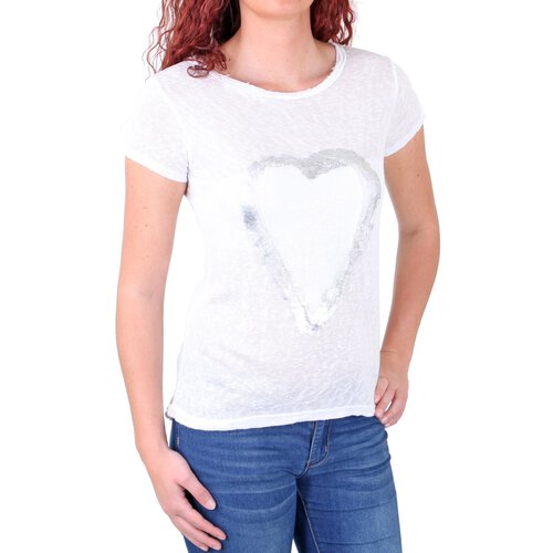 Madonna T-Shirt Damen KAYLEE Rundhals Shirt mit Herz Aufdruck MF-741200 Wei L