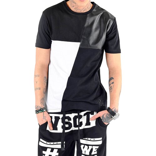 VSCT T-Shirt Herren Leder Patch Colour Block Rundhals Shirt V-5641429