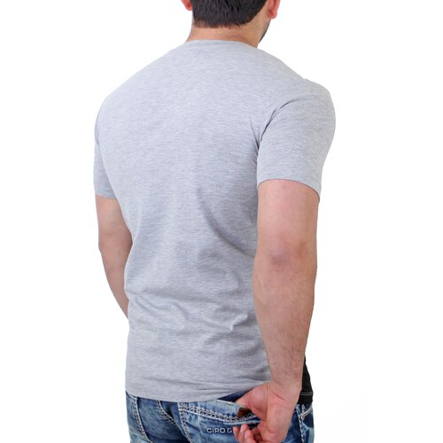 VSCT T-Shirt Herren Leder Patch Colour Block Rundhals Shirt V-5641429 Weiß S