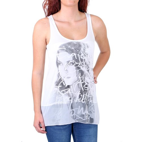 Madonna Top Damen ROMAINE Longform Potrait Print Chiffon-Saum MF-408077 Wei XS
