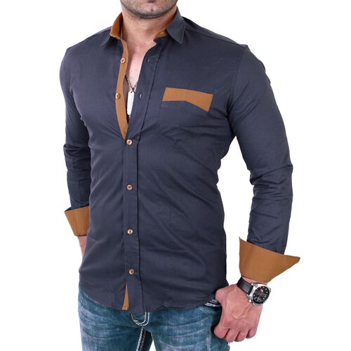 Reslad Herren Hemd Exklusiv Two Tone Look Langarmhemd RS-7205