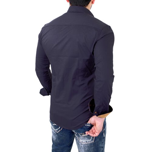 Reslad Herren Hemd Exklusiv Two Tone Look Langarmhemd RS-7205