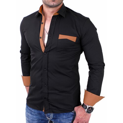 Reslad Herren Hemd Exklusiv Two Tone Look Langarmhemd RS-7205