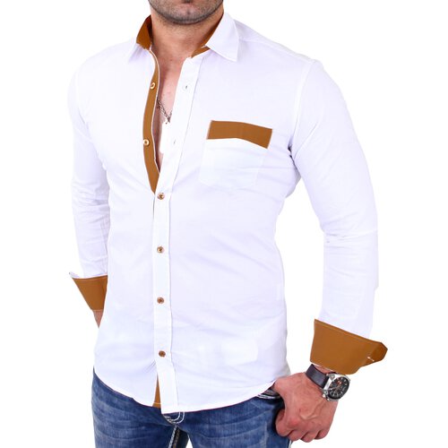 Reslad Herren Hemd Exklusiv Two Tone Look Langarmhemd RS-7205