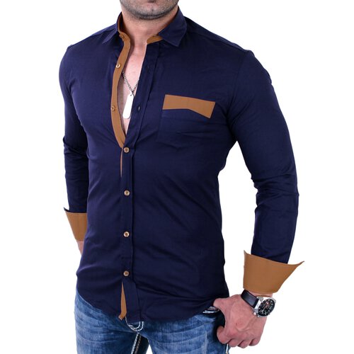 Reslad Herren Hemd Exklusiv Two Tone Look Langarmhemd RS-7205