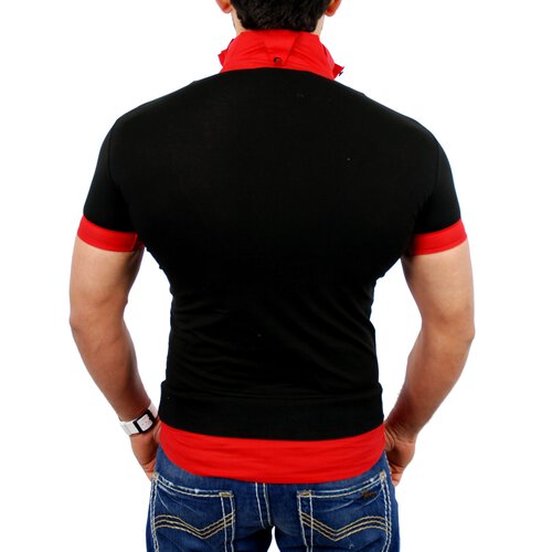 Tazzio T-Shirt Herren 2in1 Layer Style Kurzarm Shirt TZ-903 Schwarz-Rot M