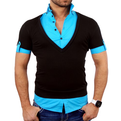 Tazzio T-Shirt Herren 2in1 Layer Style Kurzarm Shirt TZ-903 Schwarz-Trkis S