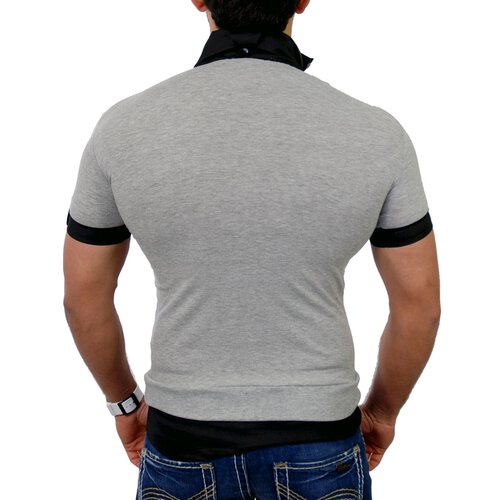 Tazzio T-Shirt Herren 2in1 Layer Style Kurzarm Shirt TZ-903 Grau-Schwarz L