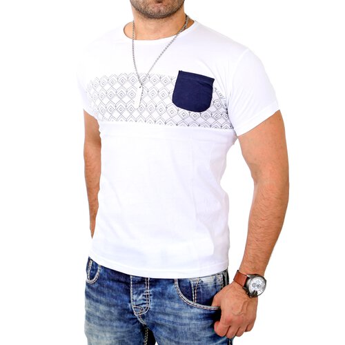 Young & Rich T-Shirt Herren Casual Style Print Kurzarm Shirt YR-1304 Wei XL