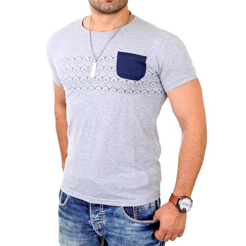 Young & Rich T-Shirt Herren Casual Style Print Kurzarm Shirt YR-1304 Grau XL