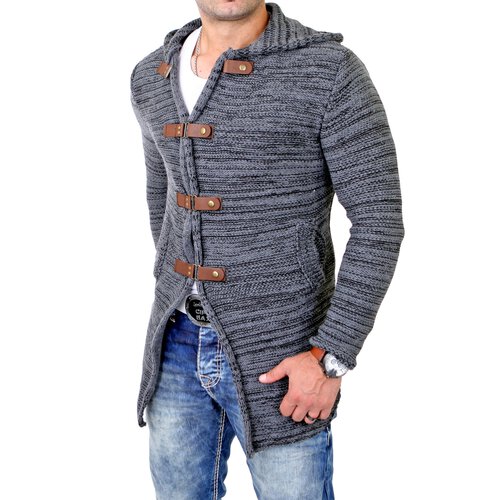 Tazzio Herren Strickjacke Lange Grobstrick Jacke mit Kapuze TZ-451