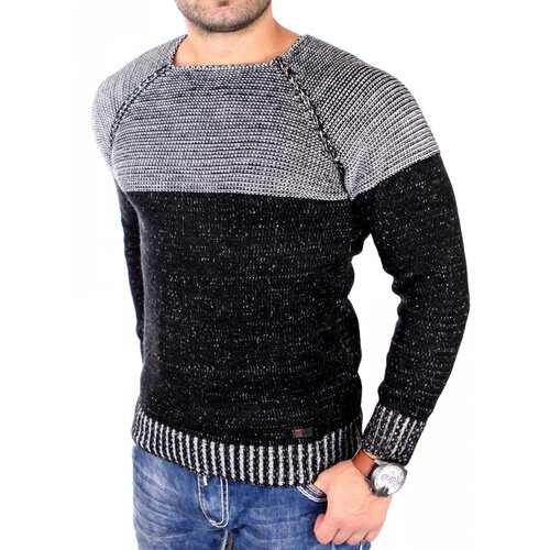 Reslad Strickpullover Herren Two Tone Rundhals Pullover Grobstrick RS-16081