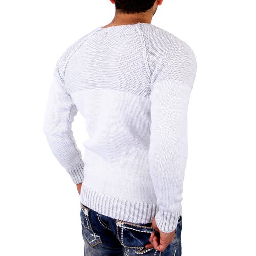 Reslad Strickpullover Herren Two Tone Rundhals Pullover Grobstrick RS-16081