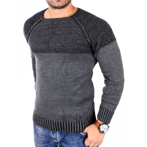 Reslad Strickpullover Herren Two Tone Rundhals Pullover Grobstrick RS-16081