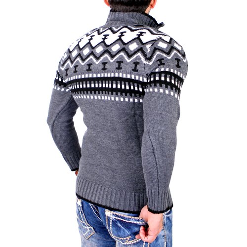 Reslad Herren Strickpullover Crewneck Zipper Norweger Pullover RS-3110