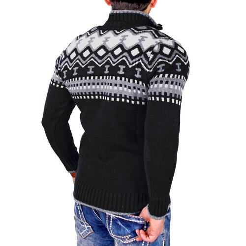 Reslad Herren Strickpullover Crewneck Zipper Norweger Pullover RS-3110