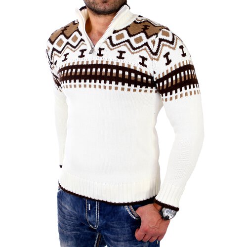 Reslad Herren Strickpullover Crewneck Zipper Norweger Pullover RS-3110