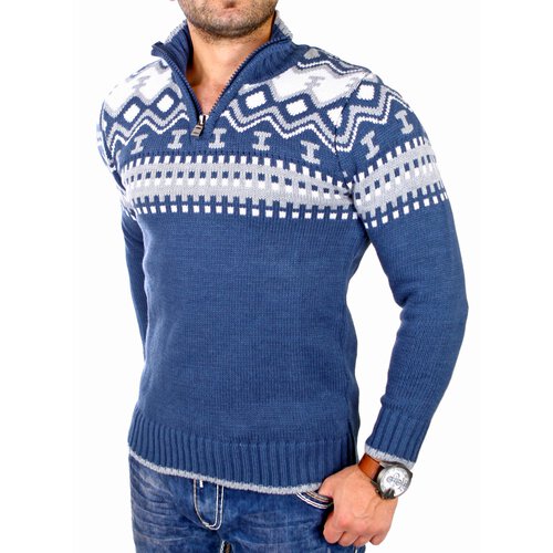 Reslad Herren Strickpullover Crewneck Zipper Norweger Pullover RS-3110